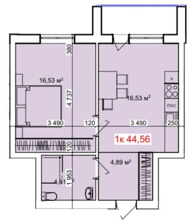 1 кім квартира , площа 44.56 м.кв в новому ЖК м.Коломия - фото 1