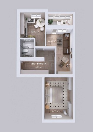 2К квартира 58.84 м² - фото 1