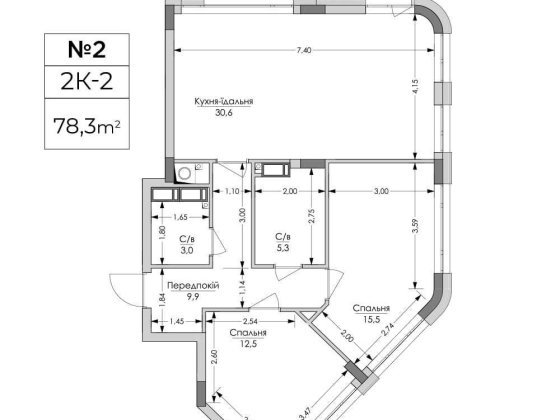 Новий ЖК «Lypynsky». 2-кімн. квартира (78.3 м2). 2 поверх Львов