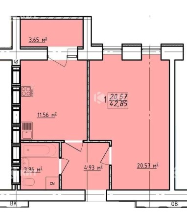 1к., 43м2, Центр ( Гагарина, ЖК Левада, Заливна вул.) 123202 - фото 1