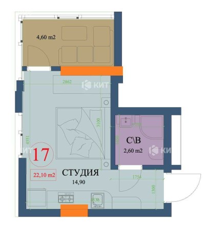 1к.17м2 Центр (ЖК Куликовский, м. Архитектора Бекетова) 127353 - фото 1