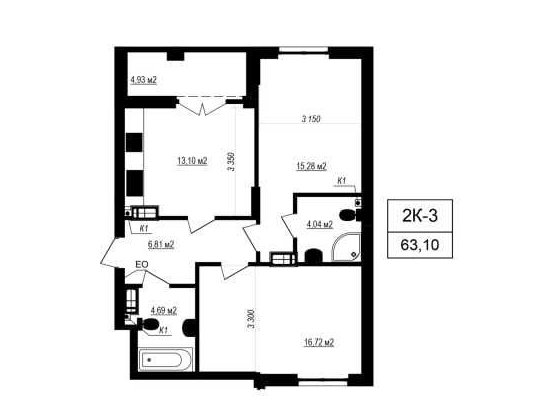 2К (63.1 м2). Новий ЖК з власним ТЦ. 10-15 хв. до метро Софиевская Борщаговка