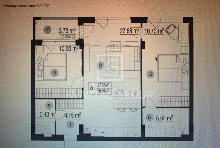 Продається простора євротрьохкімнатна квартира 70м² у ЖК Park Town - фото 1