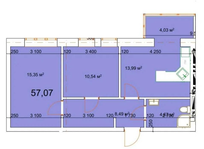 2 кім квартира , площа 57.07 м.кв в м.Калуші,біля Епіцентру - фото 1