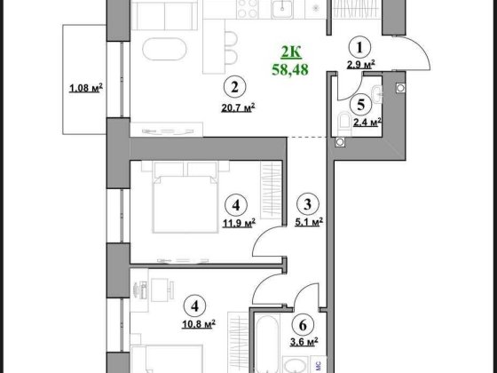 2-кім квартира за 39 000$ Калуш