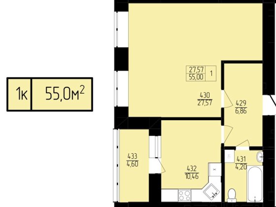 Простора однокімнатна квартира в новобудові Бармаки