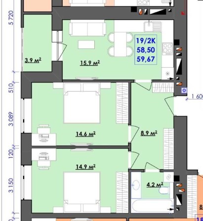 Терміновий продаж 2-кім квартири ! Сучасне планування - фото 1