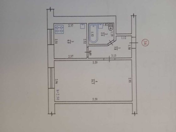 Центр | 1к | 30 кв/м | Цегляний будинок | КОД 44561 Полтава