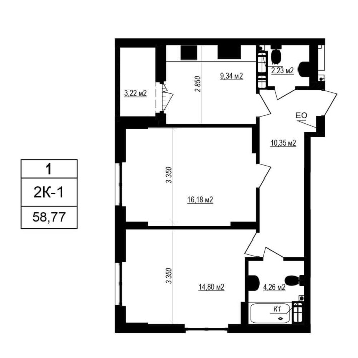 Квартира 58.77 м2. Новий ЖК з власним ТЦ. Розтермінування від 30% - фото 1
