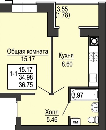 ‼️Єоселя«ОщадБанк» 1к.36м2Розтерм.відЗабудовникаВзнос:18,000$ на2роки - фото 1