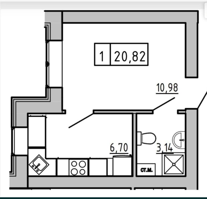 1к смарт квартира 21 кв в долгосросную аренду ЖК КЕКС - фото 1