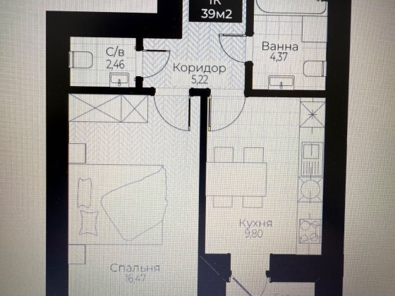 1-кімнатна квартира 39 кв.м. Коломия