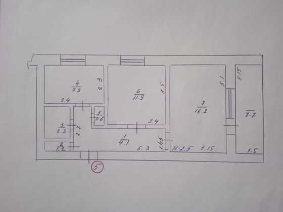 2-кімнатна квартира , цегляний будинок Ладижин
