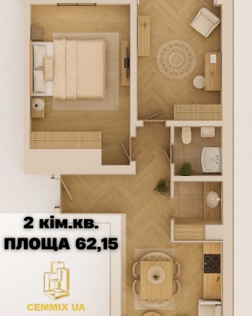 2 кім квартира, 62,15 м2, ВІДДІЛ ПРОДАЖУ, БОГОРОДЧАНИ - фото 1