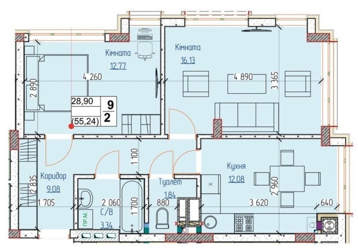 Квартира 55 м.кв.під заселення - фото 1
