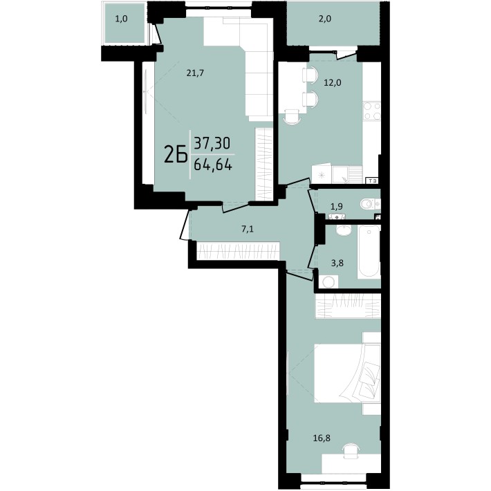 2 к квартира в селі Щасливе - фото 1