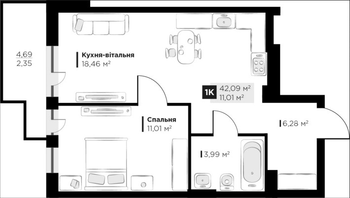 Продаж 1-кімнатної квартири в ЖК Perfect Life у Винниках, Львів - фото 1
