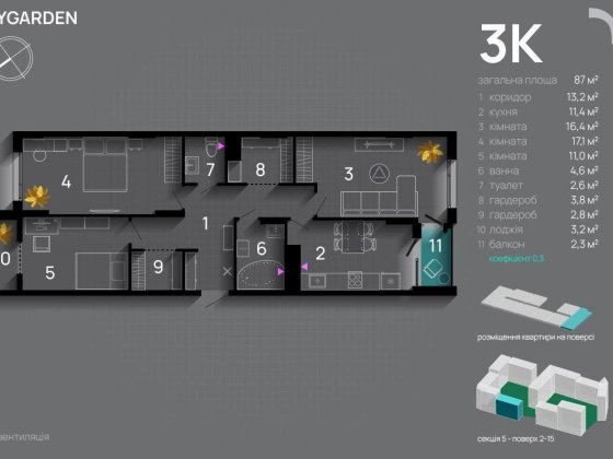 Найдешевша 3 кім Skygarden 5 секція Ивано-Франковск