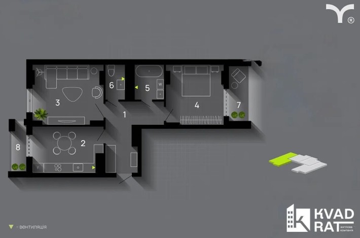 Велика  2х кім 76 м2 на зручному поверсі - фото 1