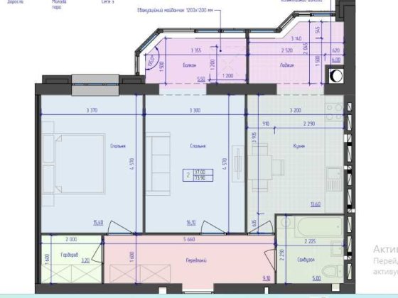 Двокімнатна квартира 73.90 м2, ЖК Атлант Луцк