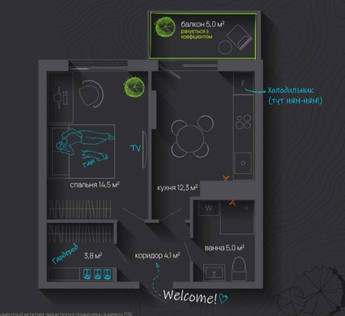 Однокімнатний сирець 41м2 в новому комплексі - фото 1