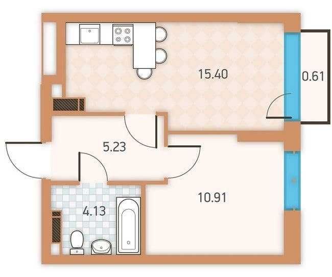 Продаж 1к квартири 35,24 м2 - фото 1