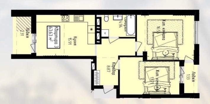 Продаж чорнової 2-х кімнатної. ЖК Радіщева Новий. Площа 64 - фото 1