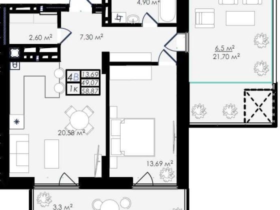 Продаж 1-кім квартири з терасою по вул Стрийській Мікльоша Львів
