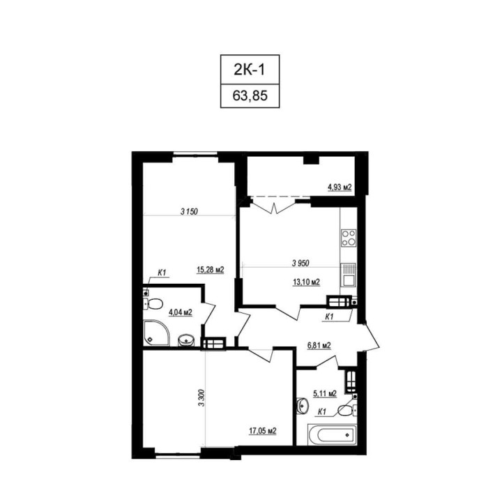 ЖК «Щасливий Grand». 2-кімн. квартира. 63.85 м2. Є розтермінування - фото 1