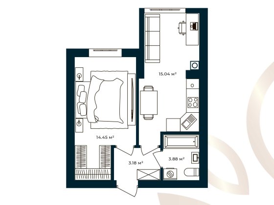 У продажі 1к однокімнатна квартира 36,6 м² Європейські Липки Софіївська Борщагівка