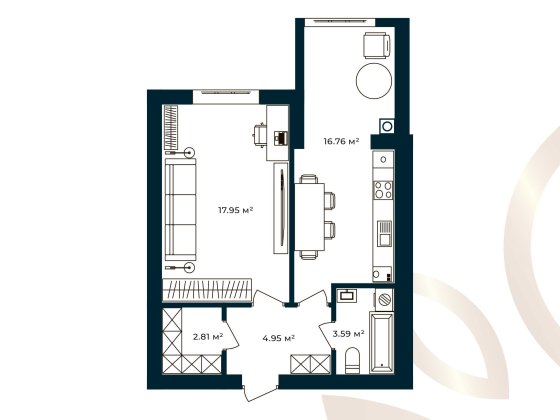 Класна однокімнатна квартира 46,16м² Європейські Липки від забудовника Софиевская Борщаговка
