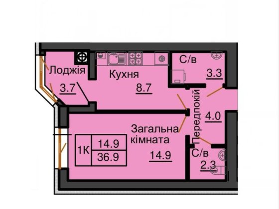 Продаж однокімнатної квартири 36.9 м2 в ЖК Софія Резиденс Софіївська Борщагівка