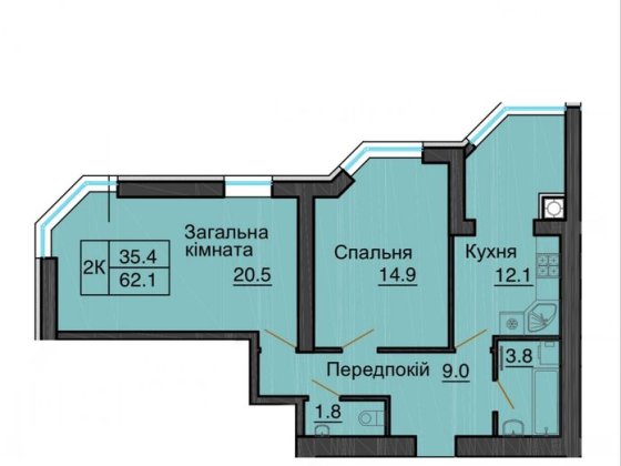 Продаж двокімнатної квартири 62.1 м2 в ЖК Софія Резиденс Софіївська Борщагівка