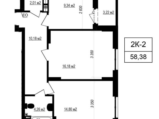 2К (58.38 м2). Новий ЖК з власним ТЦ. 10-15 хв. до метро Софиевская Борщаговка