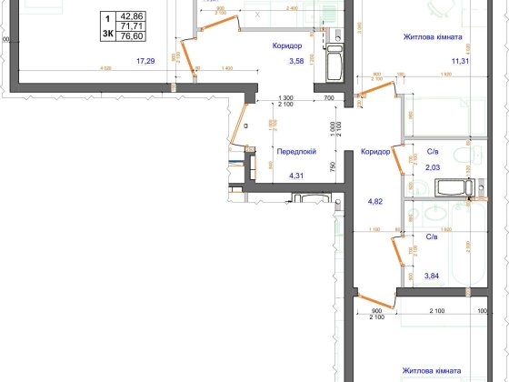 ЖК Атлант, 14 й поверх, 22  комн, 76.6 м2, Коцюбинське, розстрочка від Коцюбинське