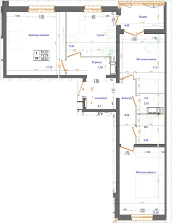 ЖК Атлант, 14 й поверх, 22  комн, 76.6 м2, Коцюбинське, розстрочка від - фото 1