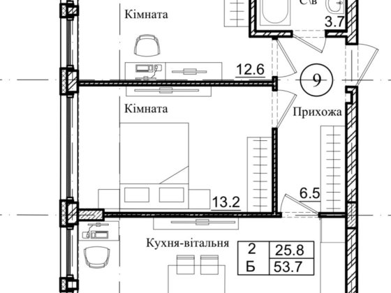 2-кімн 53,7м2 в с.Святопетрівське вул.Володимирська, 36А Святопетрівське