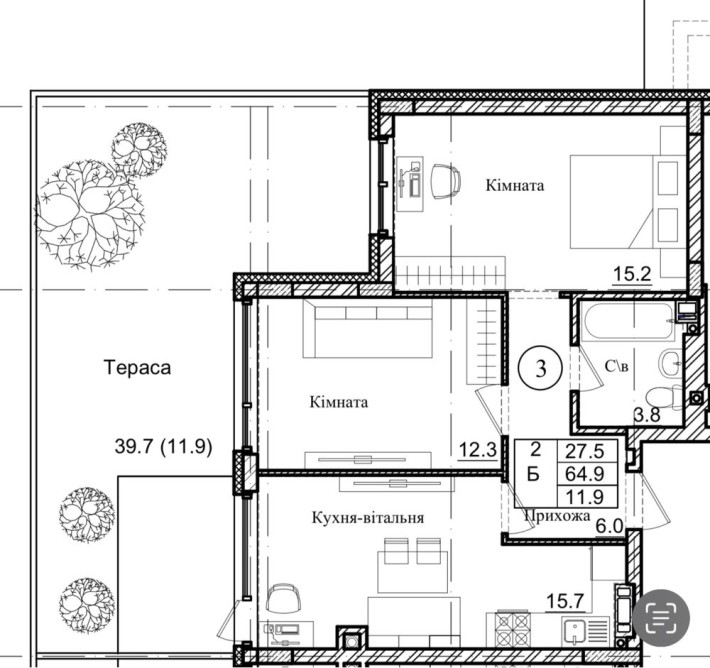 2-к з двориком с. Святопетрівське, вул.Володимирська,36А  Є-оселя, 2% - фото 1