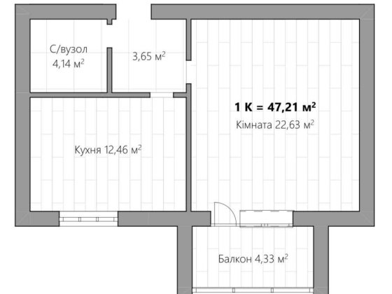 1К квартира 47.21 м² - 30 тис.дол. Михайлівка-Рубежівка
