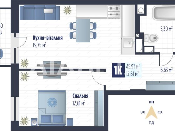 Простора однокімнатна квартира у ЖК Vero Сокільники