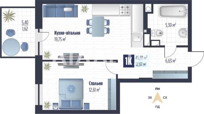 Простора однокімнатна квартира у ЖК Vero - фото 1