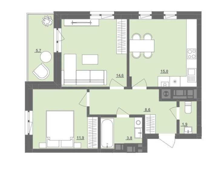 Продаж (єОселя) 2-кімнатної квартири 58,7 кв. м.Сокаль (біля АТБ) - фото 1
