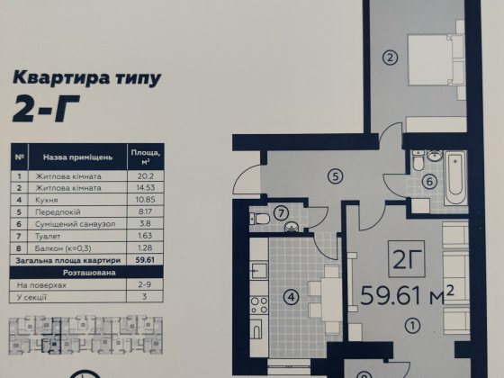 Двокімнатна ЖК Київський Буча