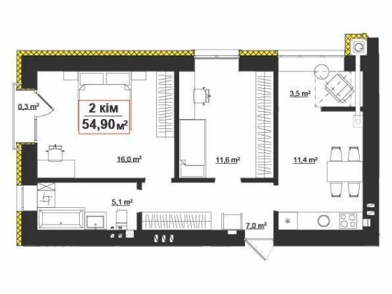 Двокімнатна  квартира 54,9 м в Опришівській слободі з вікном у ванній Івано-Франківськ