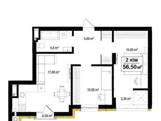 Опришівська Двохкімнатна квартира 56,5м ТОП планування!!! Ивано-Франковск