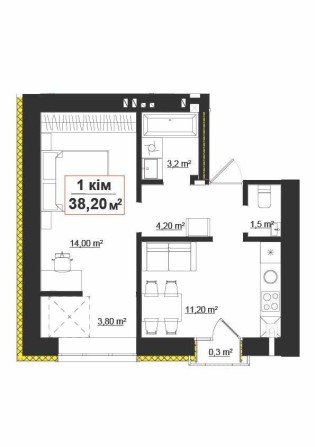 Однокімнатна квартира 38,2м з ФРАНЦУЗЬКИМ балконом Опришівська слобода - фото 1
