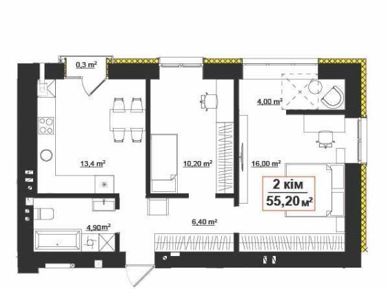 Опришівська Слобода.ОСТАННЯ! двокімнатна 55,2м з ФРАНЦУЗЬКИМ балконом! Ивано-Франковск