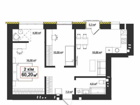 Опришівська Слобода, двокімнатна 60,2м з виглядом на алею! Івано-Франківськ