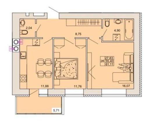 Двокімнатна квартира,центр.Надійний та сучасний забудовник.розстрочка Полтава