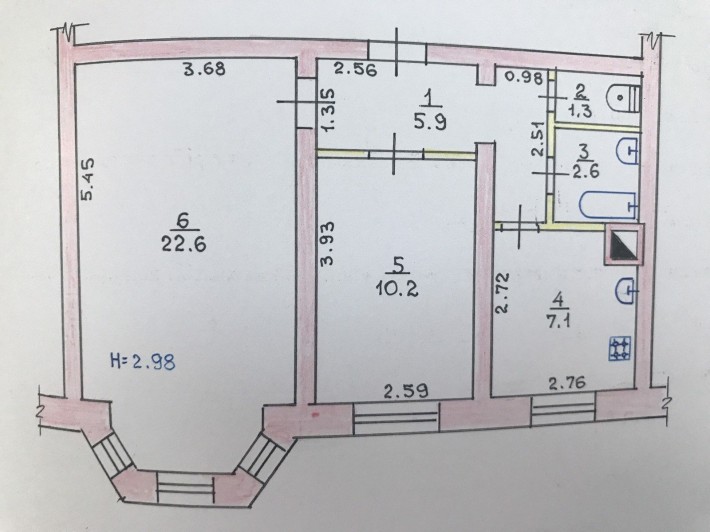 Сталинка 2-х комнатная, 8-я гор. больница - фото 1